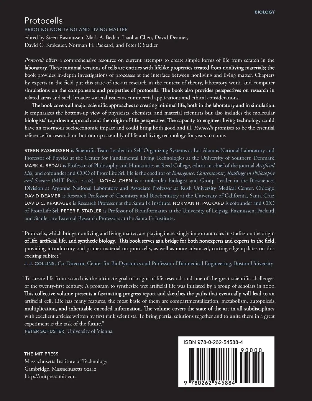 Rückseite: 9780262545884 | Protocells | Bridging Nonliving and Living Matter | Rasmussen (u. a.)