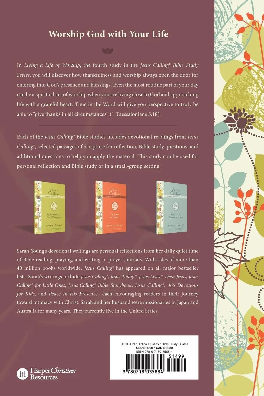 Rückseite: 9780718035884 | Living a Life of Worship | Sarah Young | Taschenbuch | Englisch | 2019