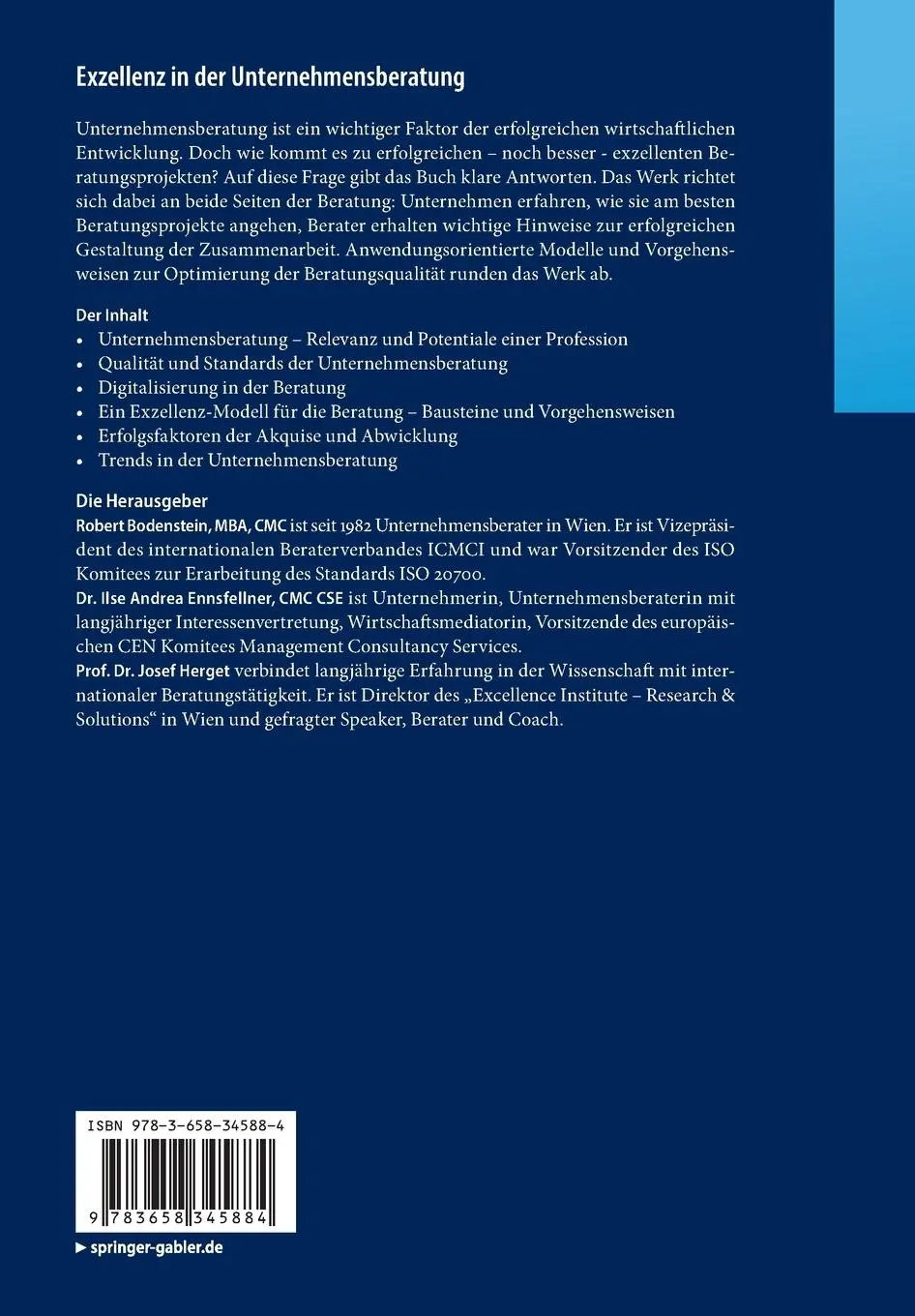 Rückseite: 9783658345884 | Exzellenz in der Unternehmensberatung | Robert Bodenstein (u. a.)