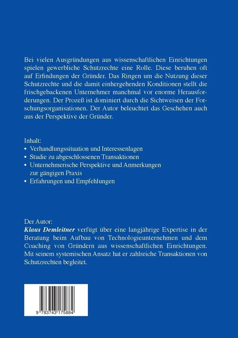 Rückseite: 9783743175884 | Vom Umgang mit Schutzrechten bei Ausgründungen aus Hochschulen und...