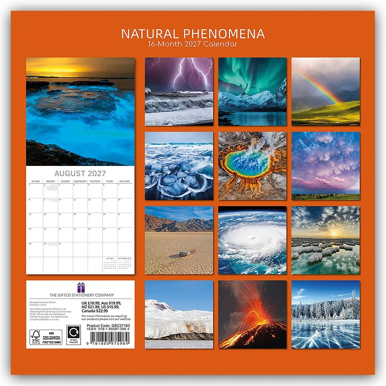 Rückseite: 9781805975984 | Natural Phenomena - Naturphänomene 2027 - 16-Monatskalender | Ltd
