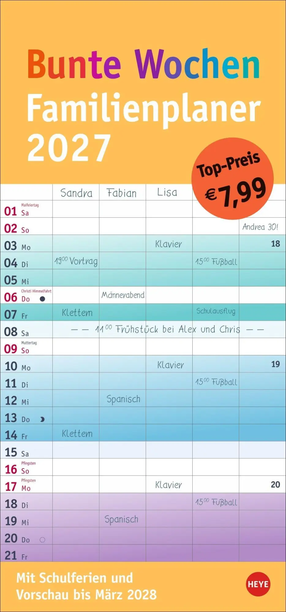 Cover: 9783756415984 | Bunte Wochen Familienplaner 2027 | Heye | Kalender | Bürokalender Heye