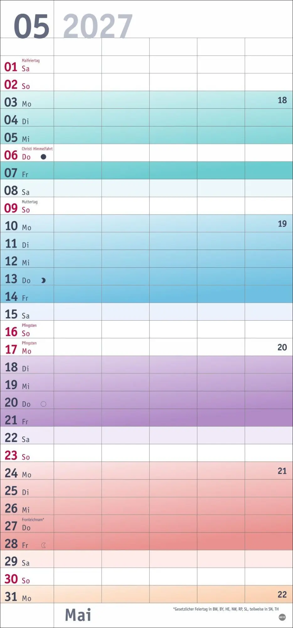 Bild: 9783756415984 | Bunte Wochen Familienplaner 2027 | Heye | Kalender | Bürokalender Heye