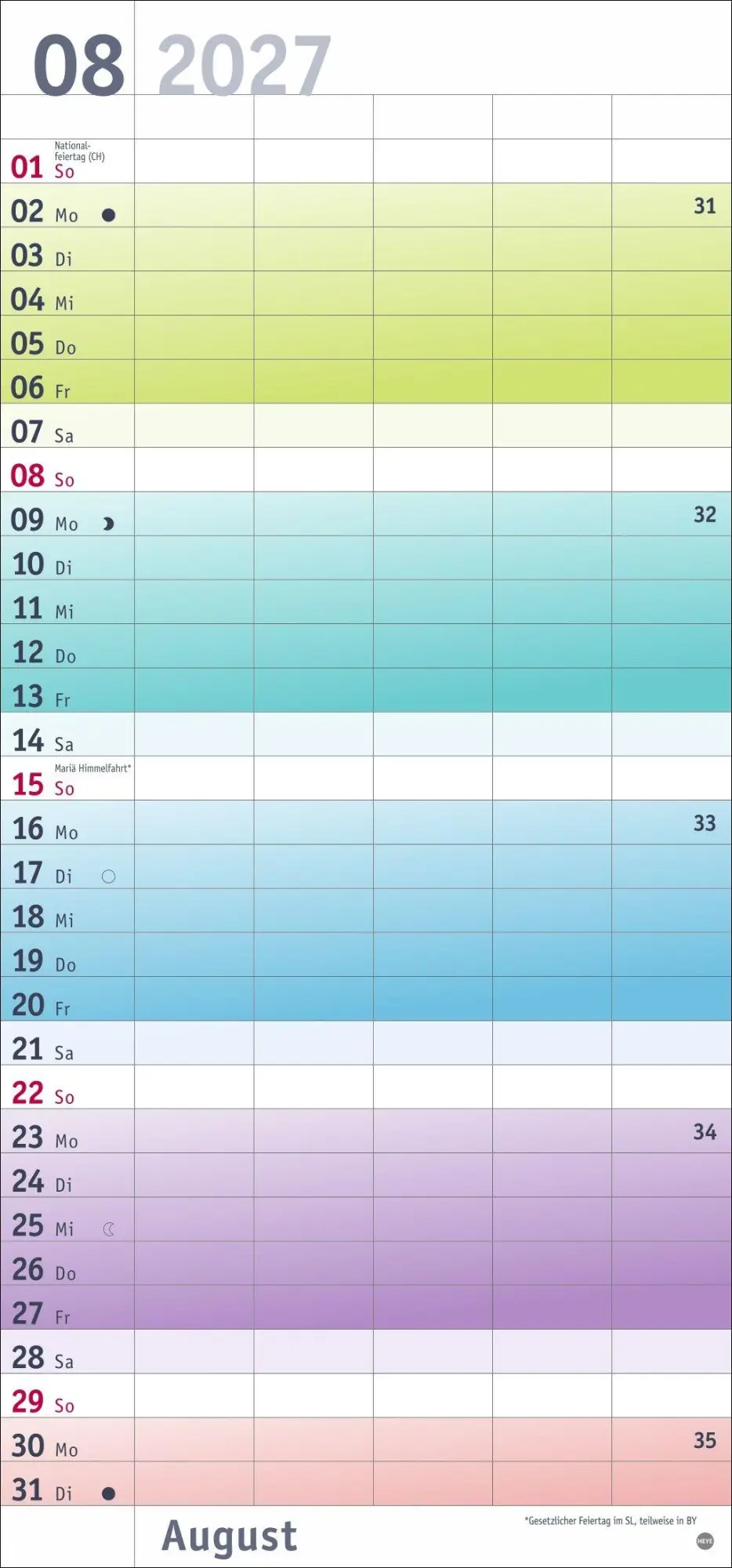 Bild: 9783756415984 | Bunte Wochen Familienplaner 2027 | Heye | Kalender | Bürokalender Heye