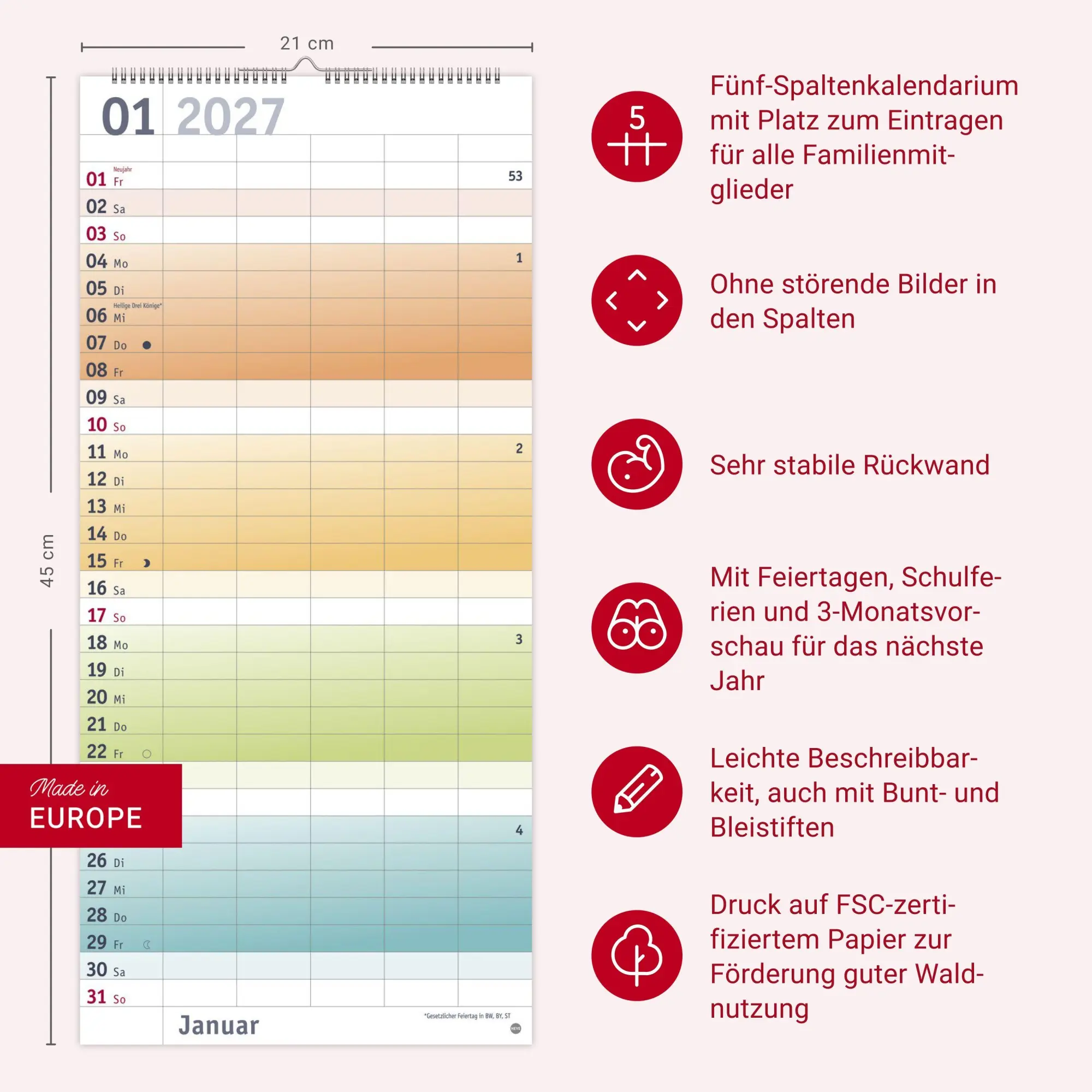 Bild: 9783756415984 | Bunte Wochen Familienplaner 2027 | Heye | Kalender | Bürokalender Heye
