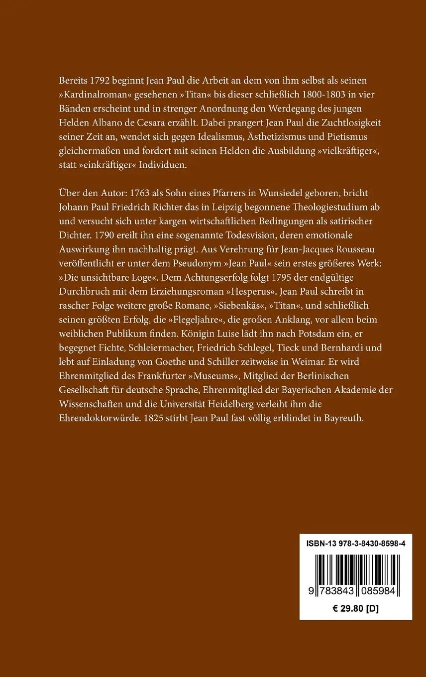 Rückseite: 9783843085984 | Titan | Jean Paul | Buch | HC runder Rücken kaschiert | 760 S. | 2016