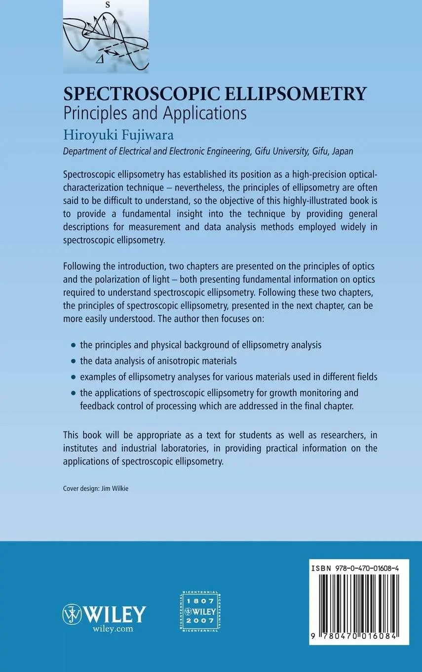 Rückseite: 9780470016084 | Spectroscopic Ellipsometry | Principles and Applications | Fujiwara