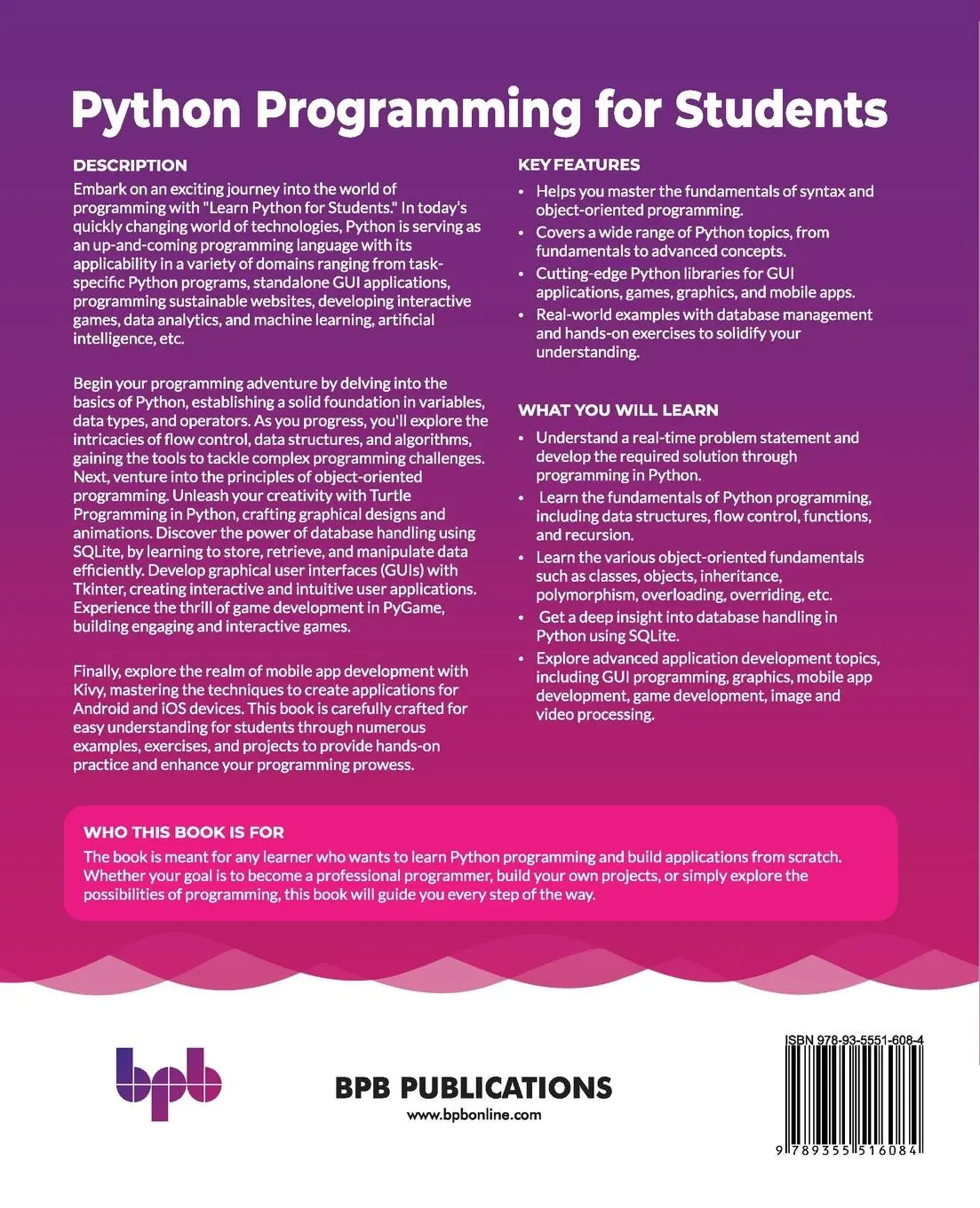 Rückseite: 9789355516084 | Python Programming for Students | Nidhi Grover Raheja | Taschenbuch