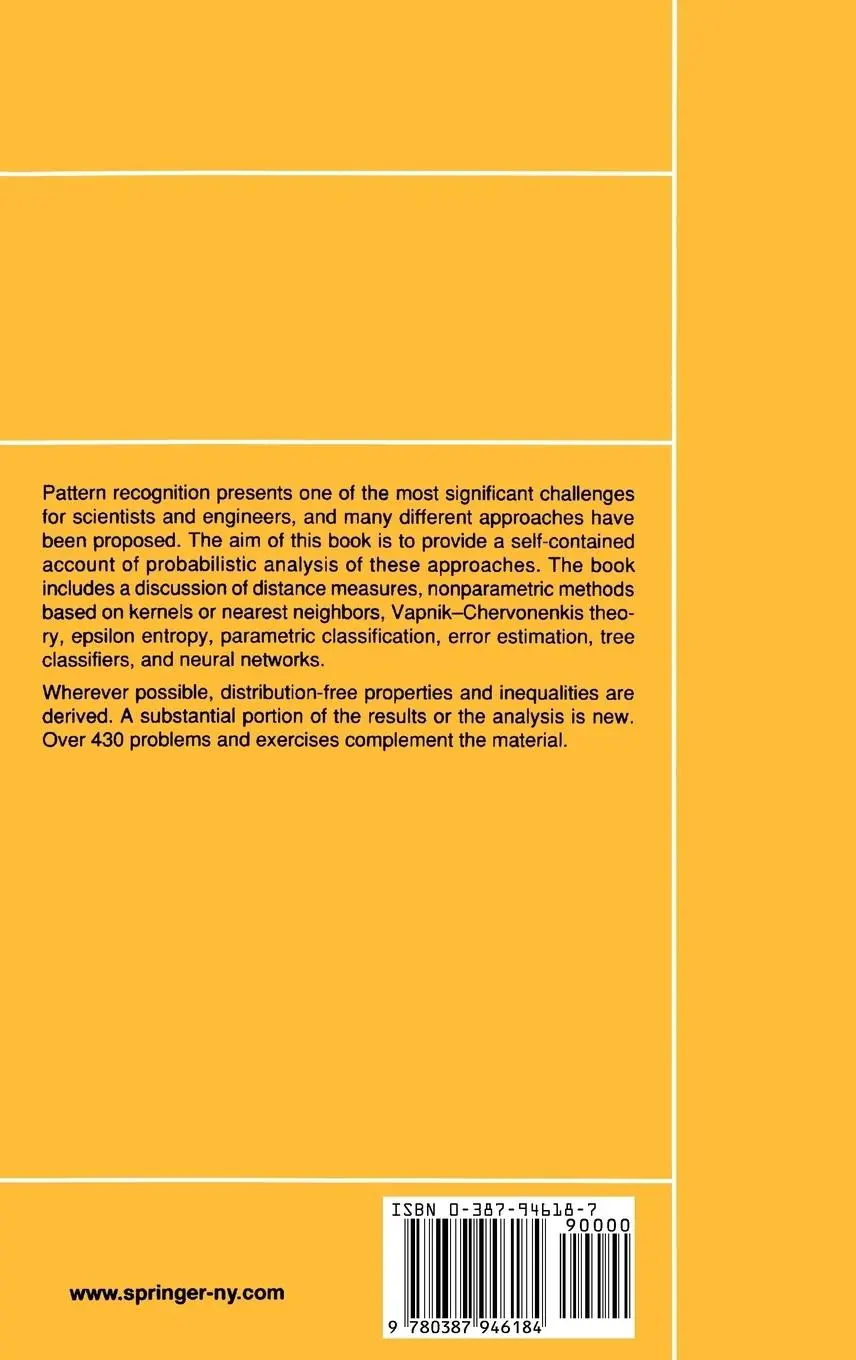 Rückseite: 9780387946184 | A Probabilistic Theory of Pattern Recognition | Luc Devroye (u. a.)