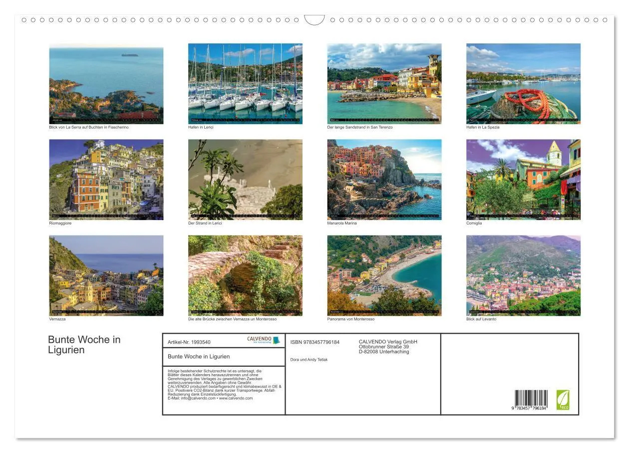 Bild: 9783457796184 | Bunte Woche in Ligurien (Wandkalender 2026 DIN A2 quer), CALVENDO...