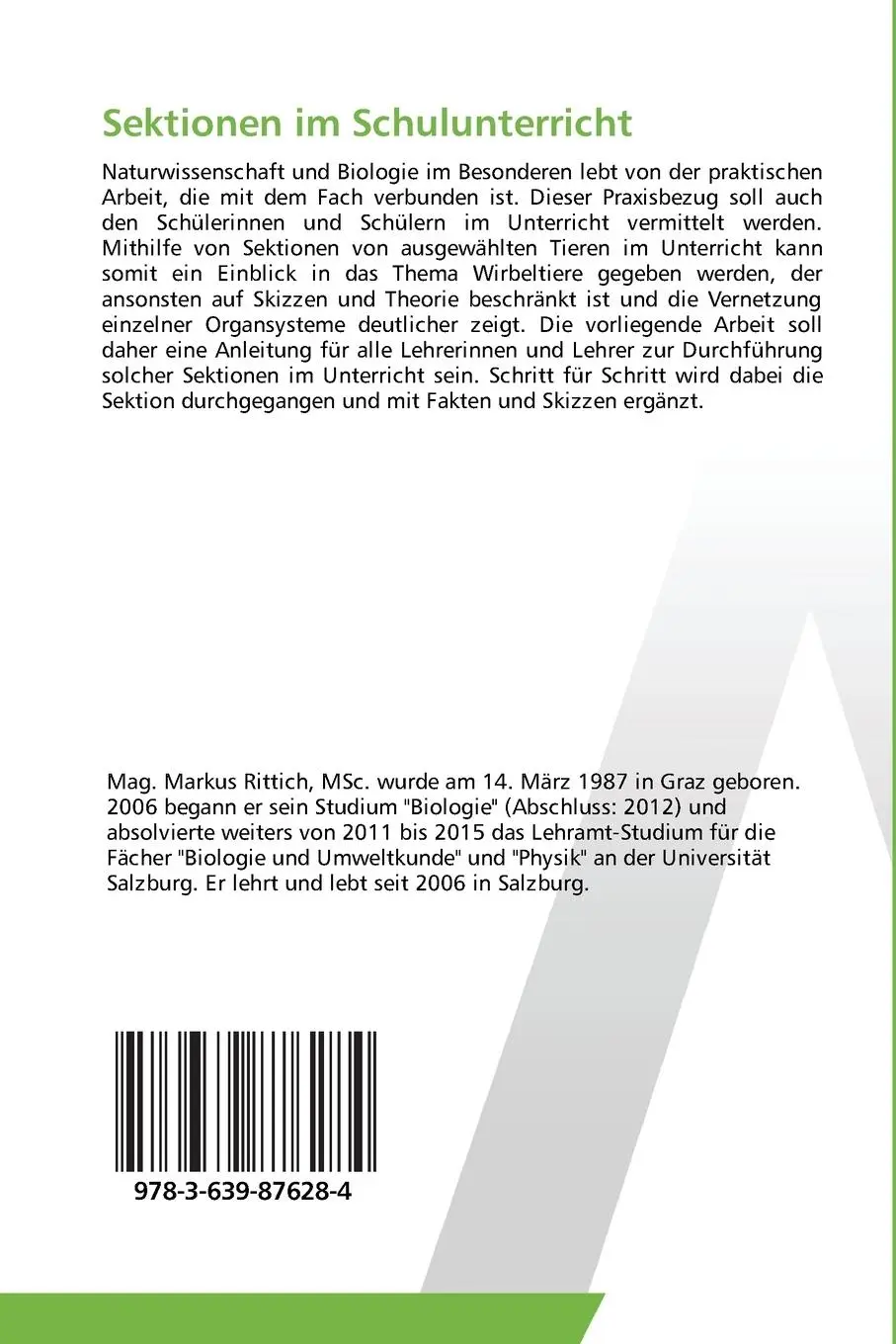 Rückseite: 9783639876284 | Sektionen im Schulunterricht | Markus Rittich | Taschenbuch | 84 S.