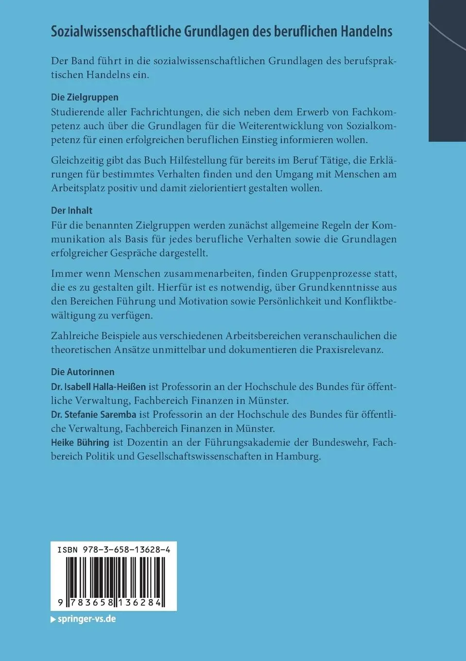 Rückseite: 9783658136284 | Sozialwissenschaftliche Grundlagen des beruflichen Handelns | Buch