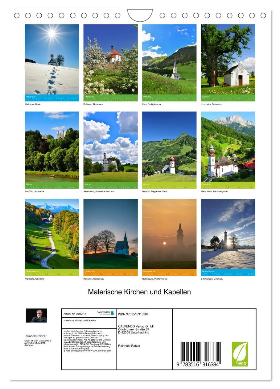 Bild: 9783516316384 | Malerische Kirchen und Kapellen (Wandkalender 2026 DIN A4 hoch),...