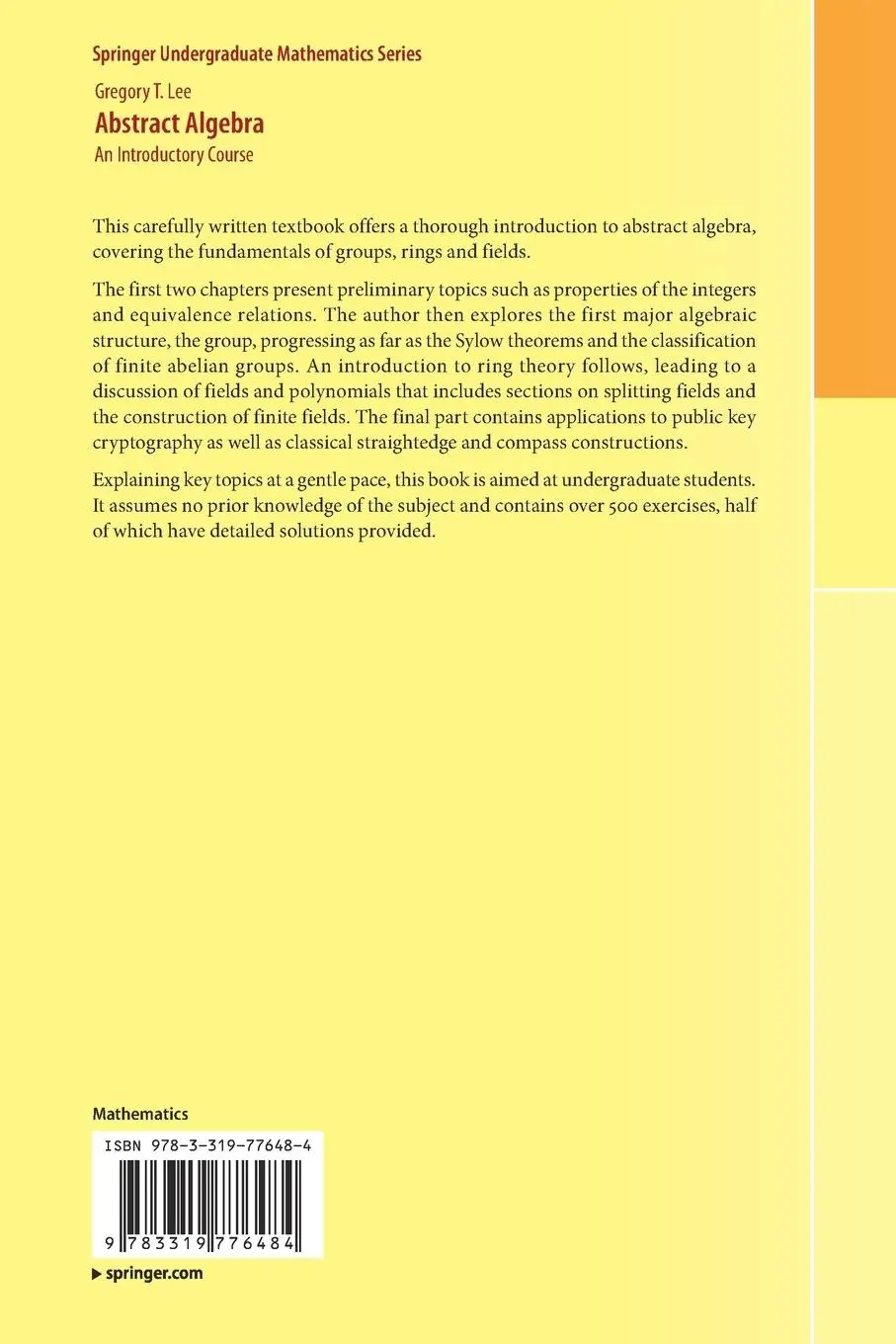 Rückseite: 9783319776484 | Abstract Algebra | An Introductory Course | Gregory T. Lee | Buch | xi