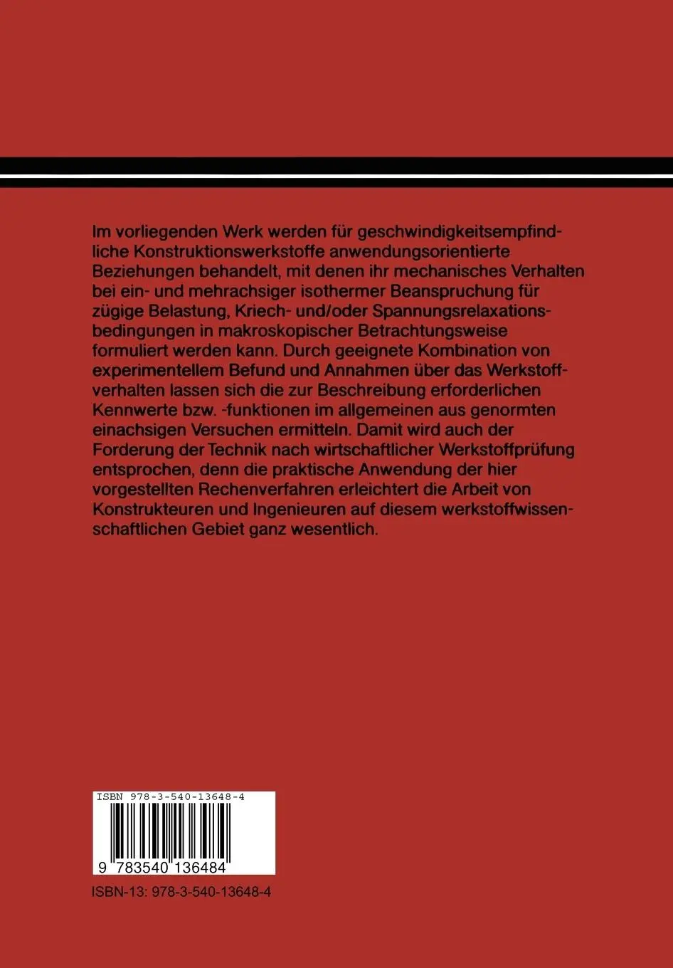 Rückseite: 9783540136484 | Zeitabhängiges mechanisches Werkstoffverhalten | M. Schlimmer | Buch