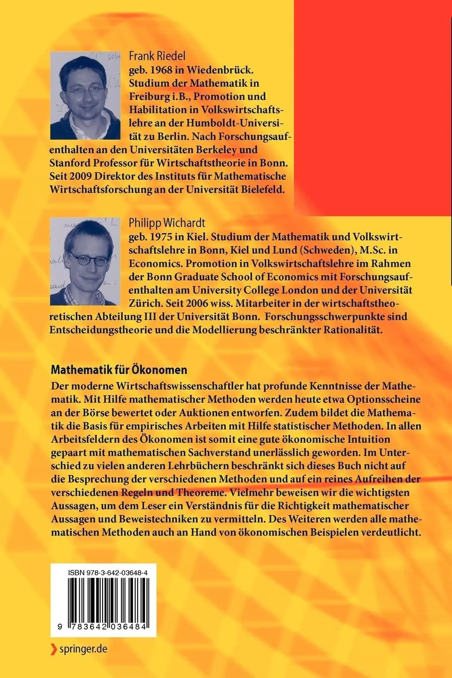 Rückseite: 9783642036484 | Mathematik für Ökonomen | Philipp C. Wichardt (u. a.) | Taschenbuch