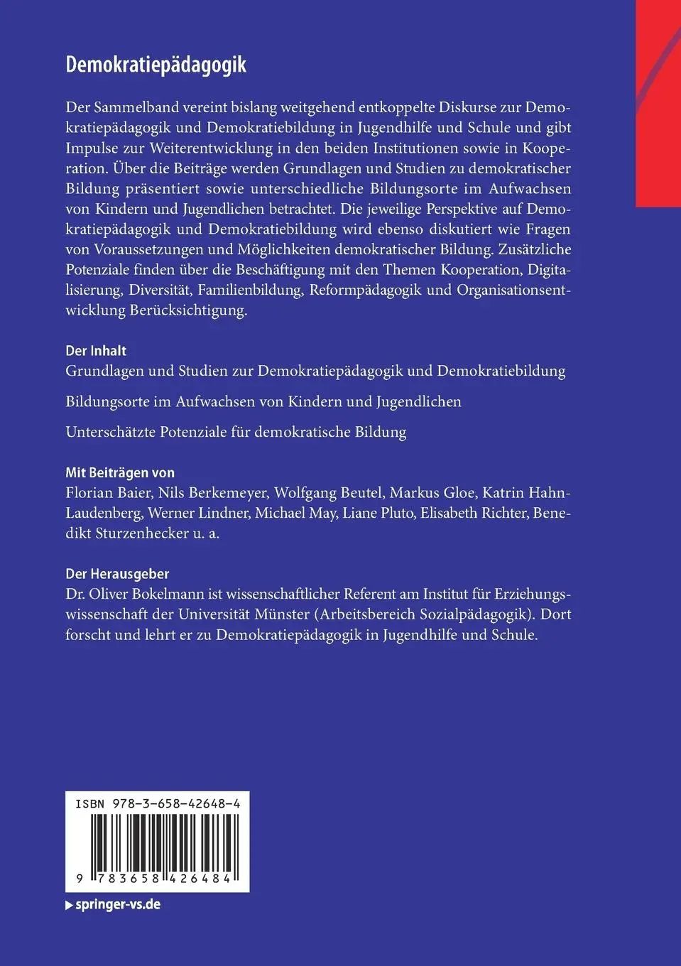 Rückseite: 9783658426484 | Demokratiepädagogik | Oliver Bokelmann | Taschenbuch | Paperback | vii