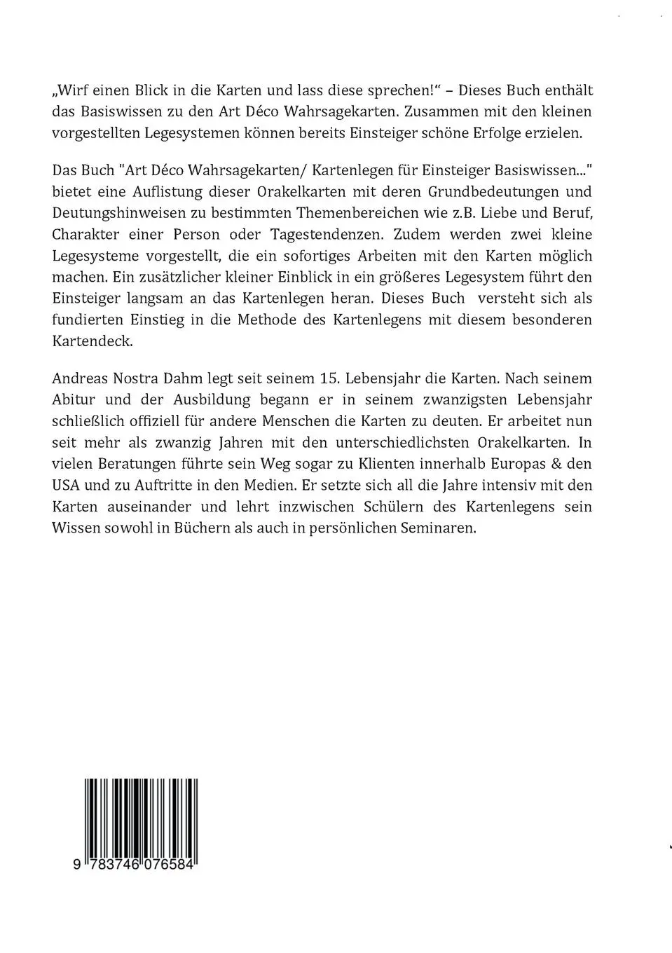 Rückseite: 9783746076584 | Art Deco Wahrsagekarten | Kartenlegen für Einsteiger Basiswissen ...