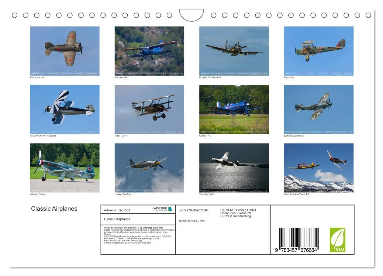 Bild: 9783457676684 | Classic Airplanes (Wandkalender 2026 DIN A4 quer), CALVENDO...