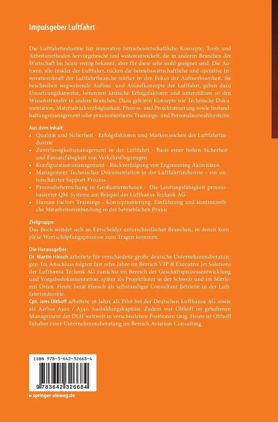 Rückseite: 9783642326684 | Impulsgeber Luftfahrt | Jens Olthoff (u. a.) | Buch | xxviii | Deutsch