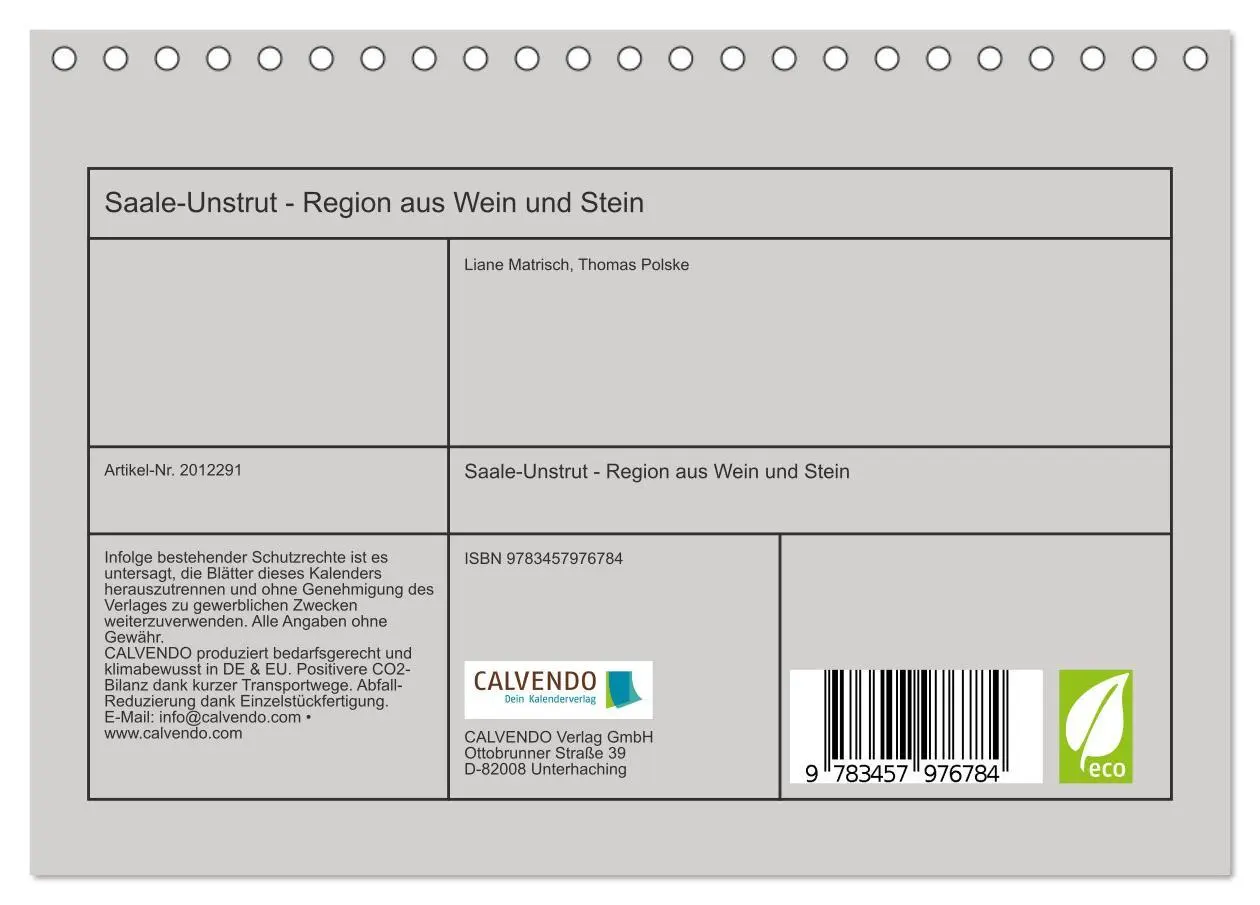 Bild: 9783457976784 | Saale-Unstrut - Region aus Wein und Stein (Tischkalender 2026 DIN...