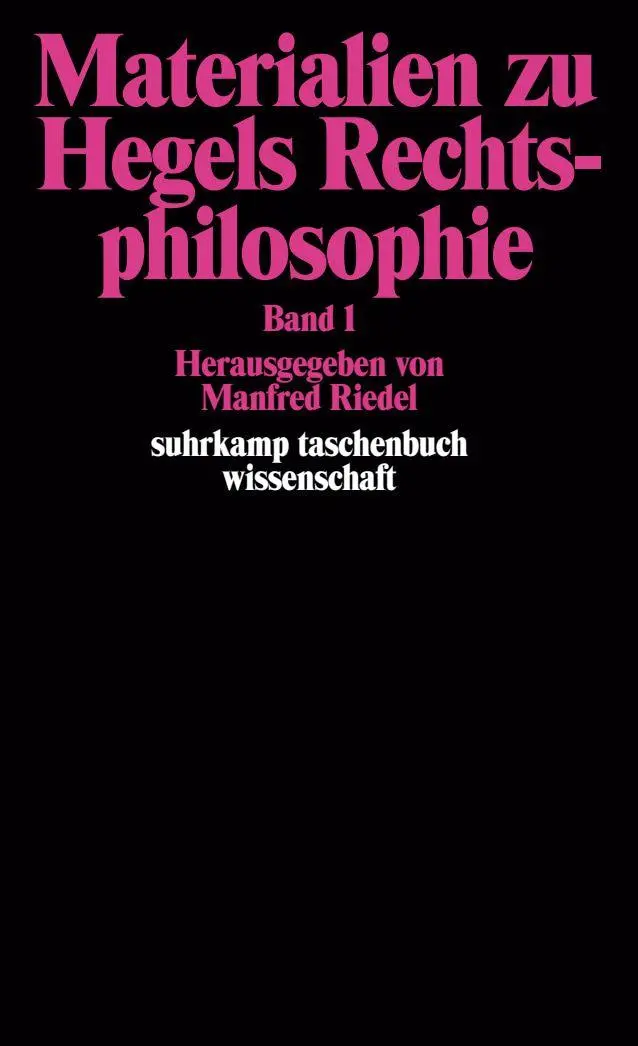 Cover: 9783518276884 | Materialien zu Hegels Rechtsphilosophie | Band I | Manfred Riedel