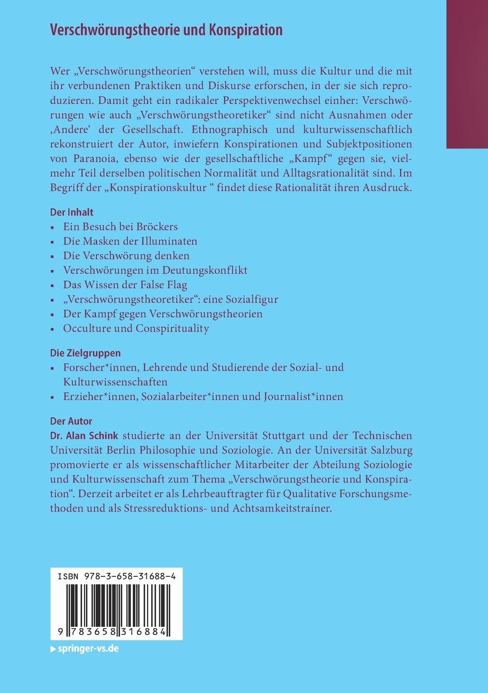 Rückseite: 9783658316884 | Verschwörungstheorie und Konspiration | Alan Schink | Taschenbuch | xi