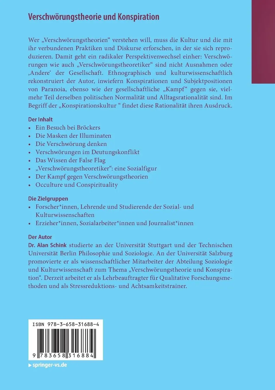 Rückseite: 9783658316884 | Verschwörungstheorie und Konspiration | Alan Schink | Taschenbuch | xi