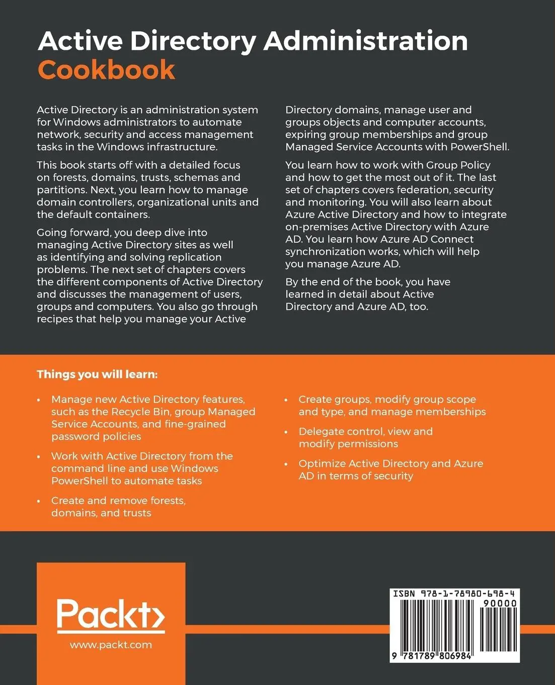 Rückseite: 9781789806984 | Active Directory Administration Cookbook | Sander Berkouwer | Buch