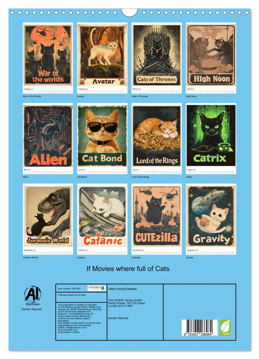 Bild: 9783457266984 | If Movies where full of Cats (Wall Calendar 2026 DIN A3 portrait),...