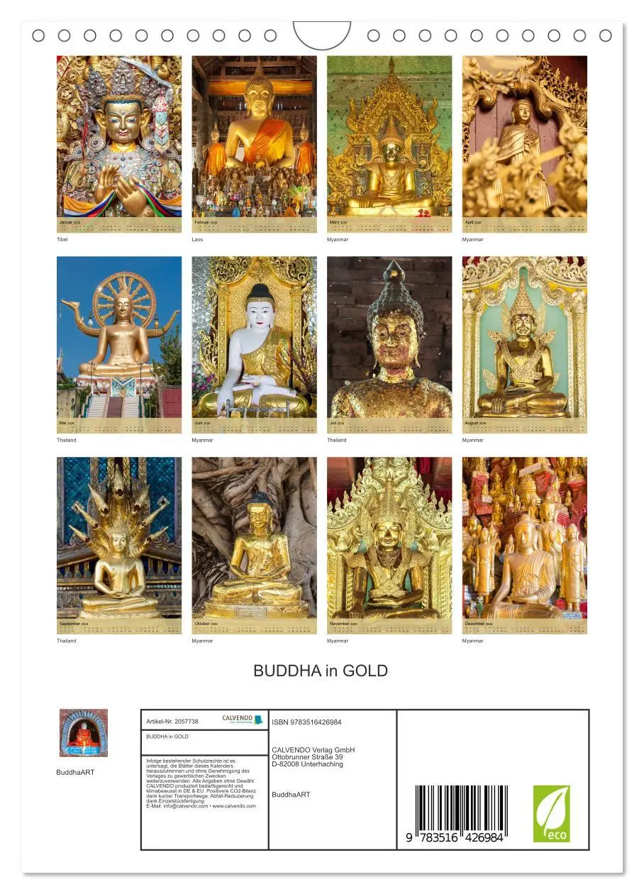 Bild: 9783516426984 | BUDDHA in GOLD (Wandkalender 2026 DIN A4 hoch), CALVENDO...