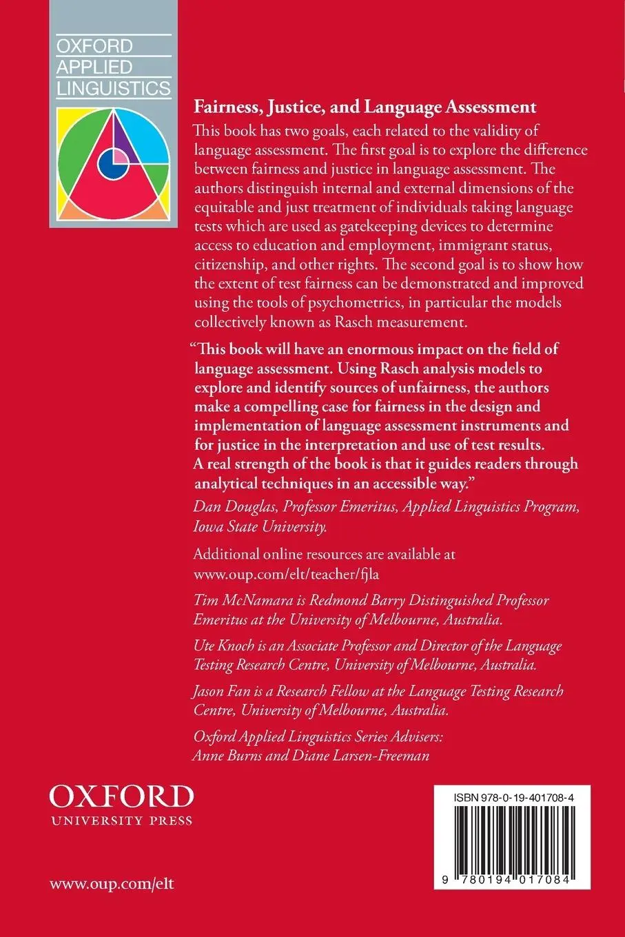 Rückseite: 9780194017084 | Fairness, Justice and Language Assessment | Jason Fan (u. a.) | Buch