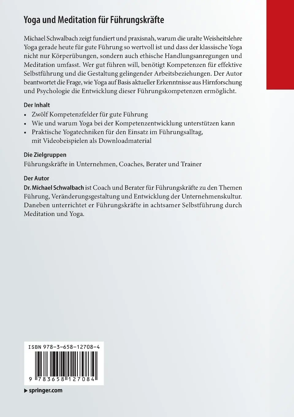Rückseite: 9783658127084 | Yoga und Meditation für Führungskräfte | Michael Schwalbach | Buch