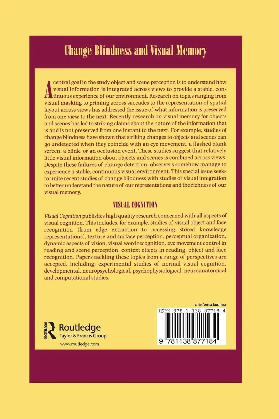 Rückseite: 9781138877184 | Change Blindness and Visual Memory | Daniel J. Simons | Taschenbuch