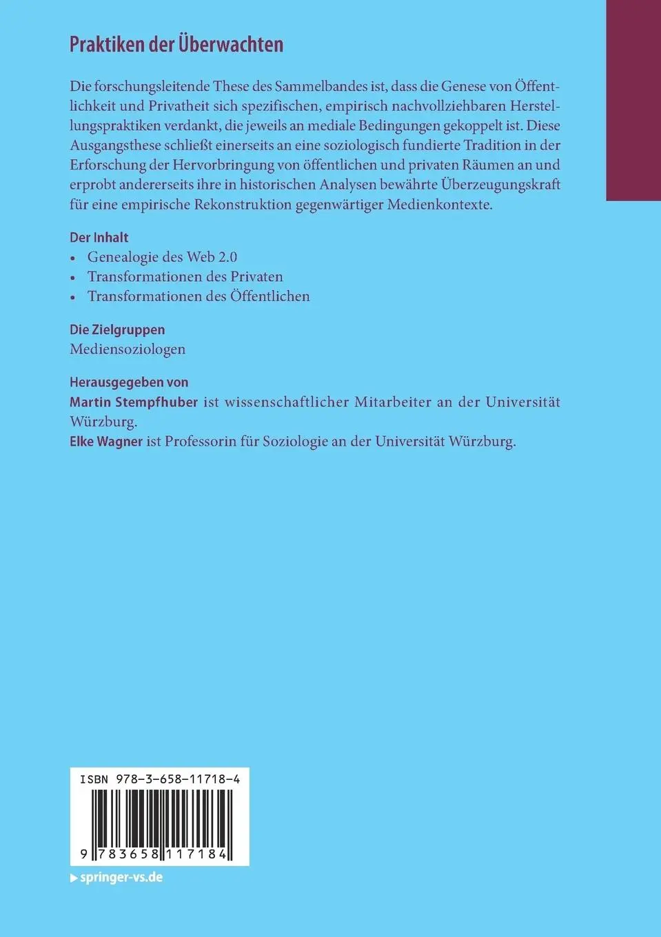 Rückseite: 9783658117184 | Praktiken der Überwachten | Öffentlichkeit und Privatheit im Web 2.0