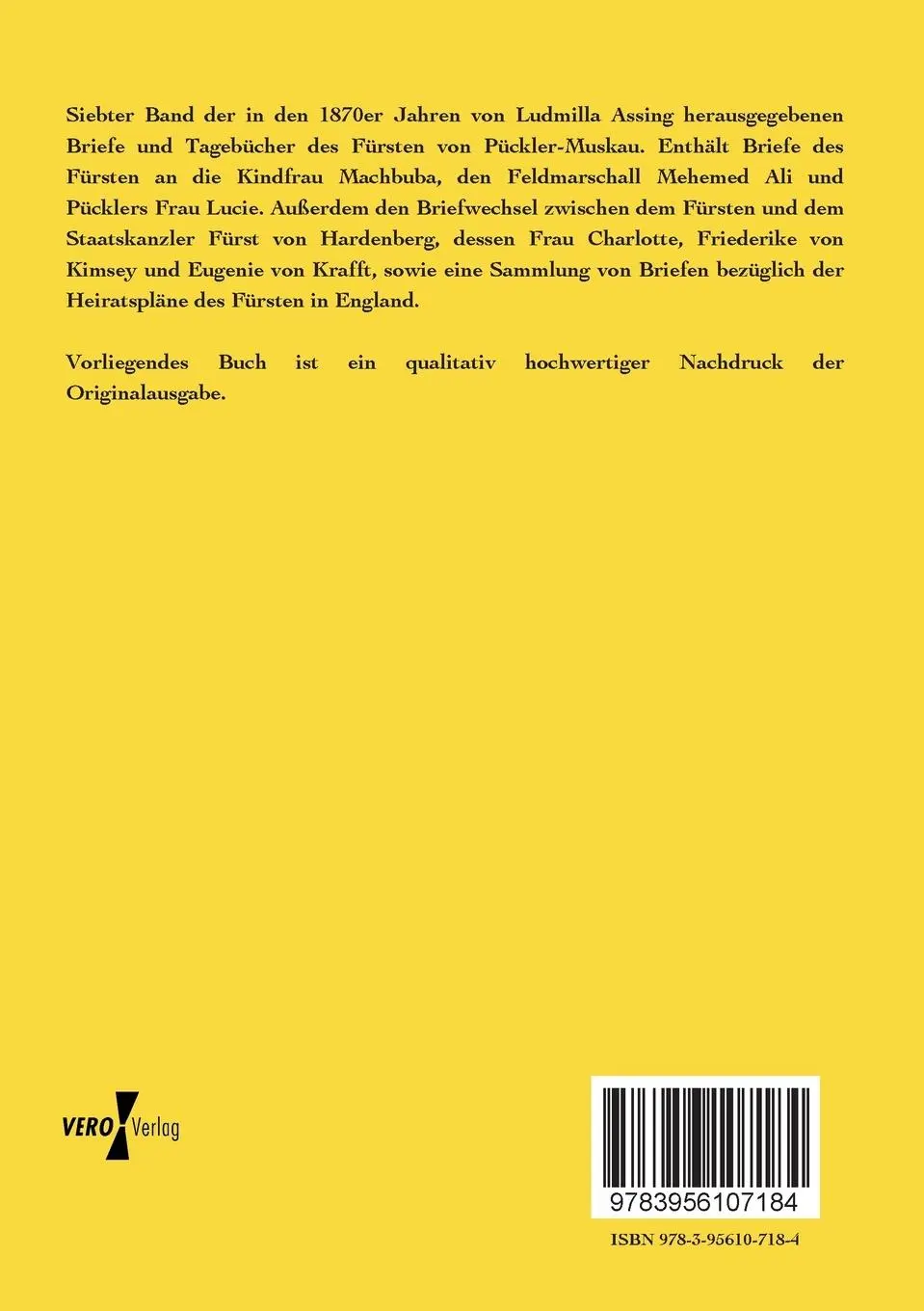 Rückseite: 9783956107184 | Briefwechsel und Tagebücher des Fürsten Hermann von Pückler-Muskau
