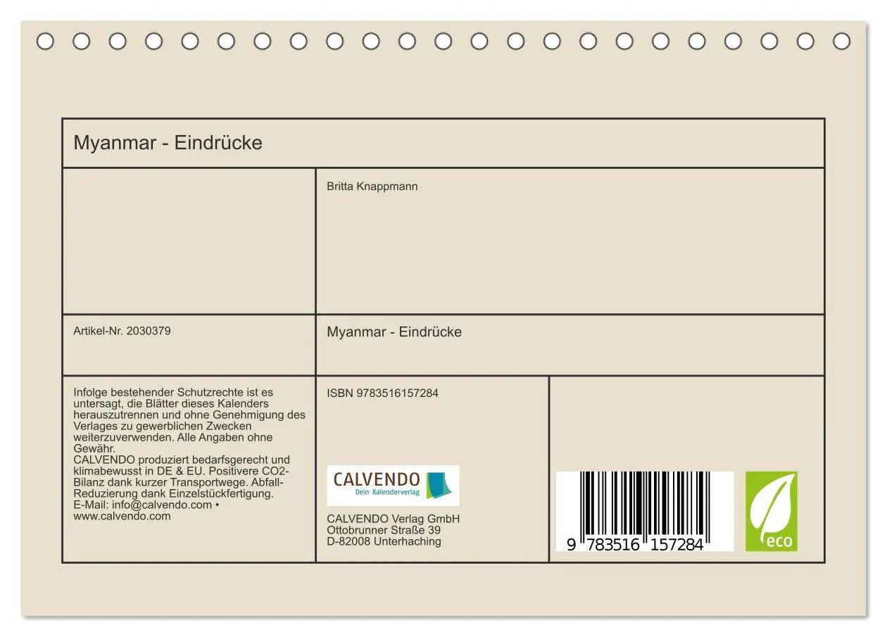 Bild: 9783516157284 | Myanmar - Eindrücke (Tischkalender 2026 DIN A5 quer), CALVENDO...