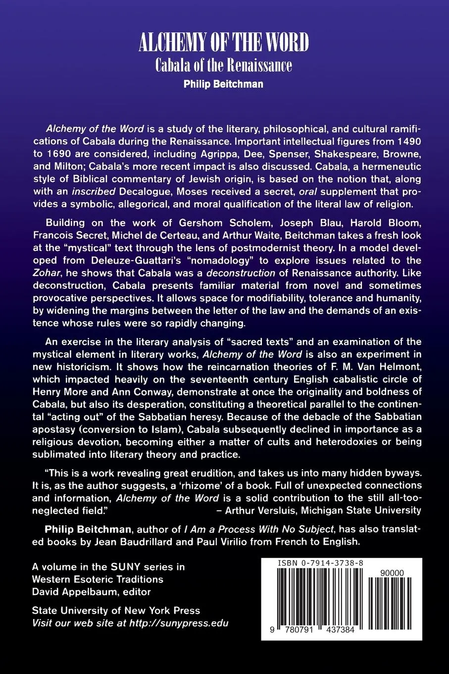 Rückseite: 9780791437384 | Alchemy of the Word | Cabala of the Renaissance | Philip Beitchman