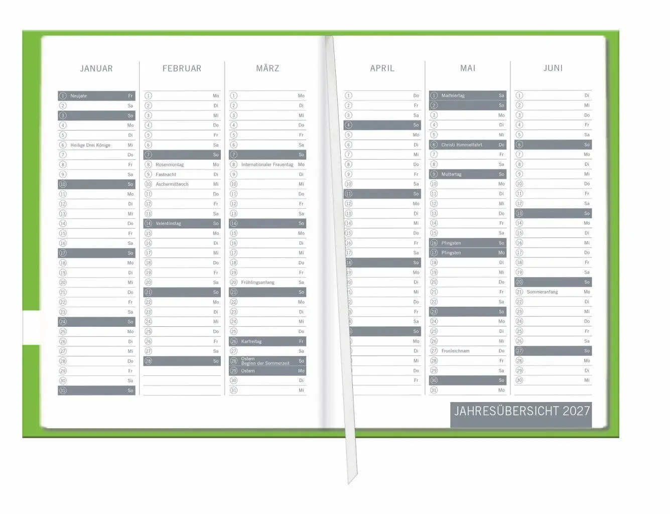 Bild: 9783756417384 | times&amp;more Grün Kalenderbuch 2027 | Taschenbuch | Bürokalender Heye