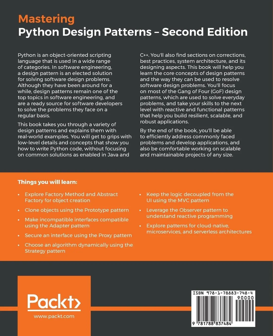 Rückseite: 9781788837484 | Mastering Python Design Patterns | Kamon Ayeva (u. a.) | Taschenbuch