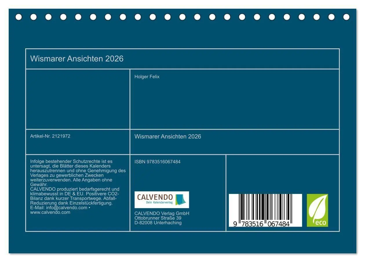 Bild: 9783516067484 | Wismarer Ansichten 2026 (Tischkalender 2026 DIN A5 quer), CALVENDO...