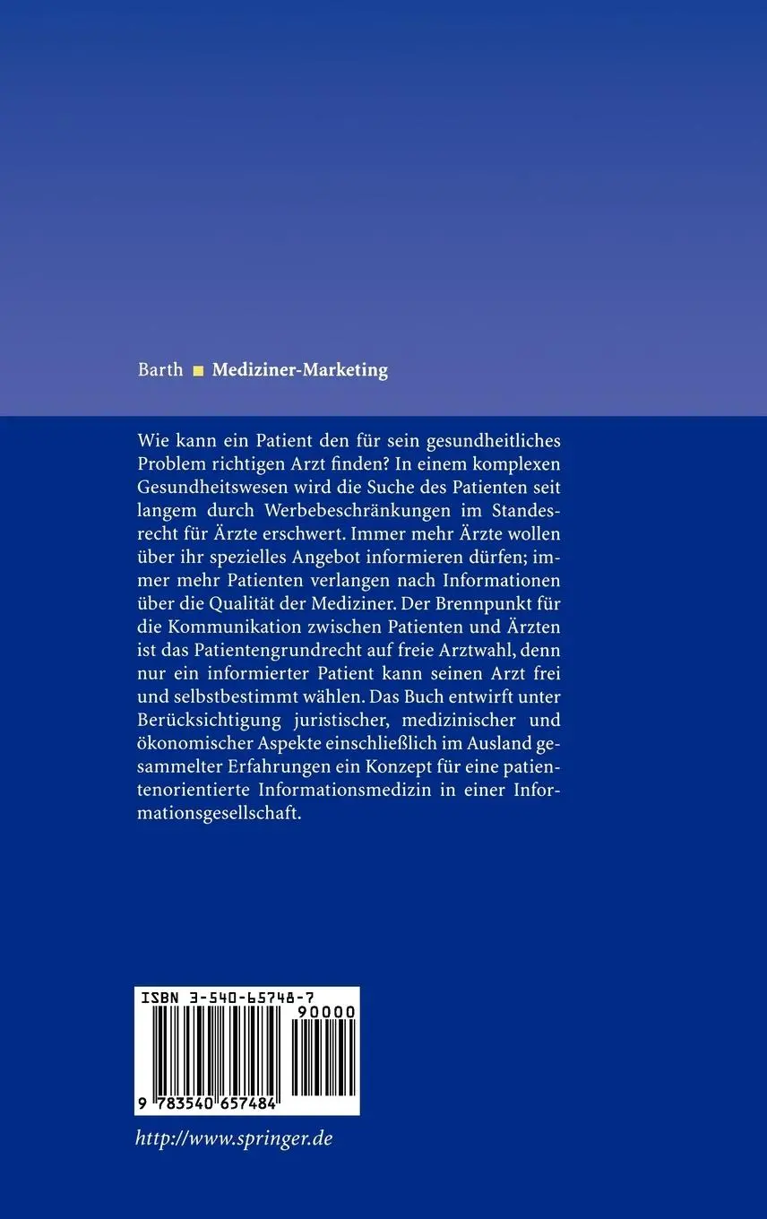 Rückseite: 9783540657484 | Mediziner-Marketing: Vom Werbeverbot zur Patienteninformation | Barth