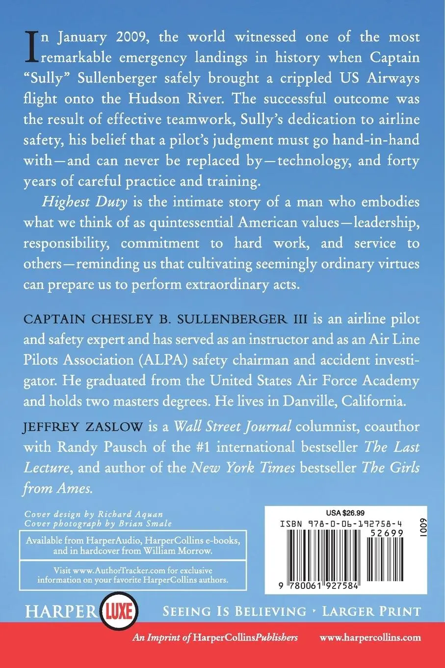 Rückseite: 9780061927584 | Highest Duty LP | Chesley B Sullenberger (u. a.) | Taschenbuch | 2016