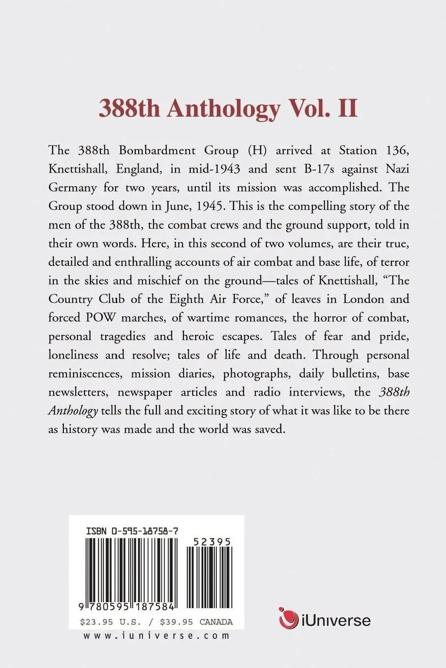 Rückseite: 9780595187584 | 388th Anthology | Tales of the 388th Bombardment Group (H) 1942-45