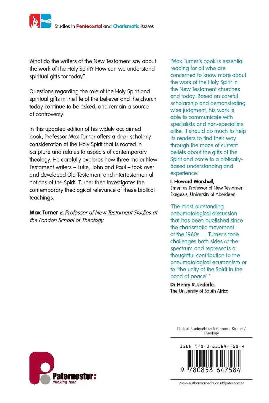 Rückseite: 9780853647584 | The Holy Spirit and Spiritual Gifts | Max Turner | Taschenbuch | 1996