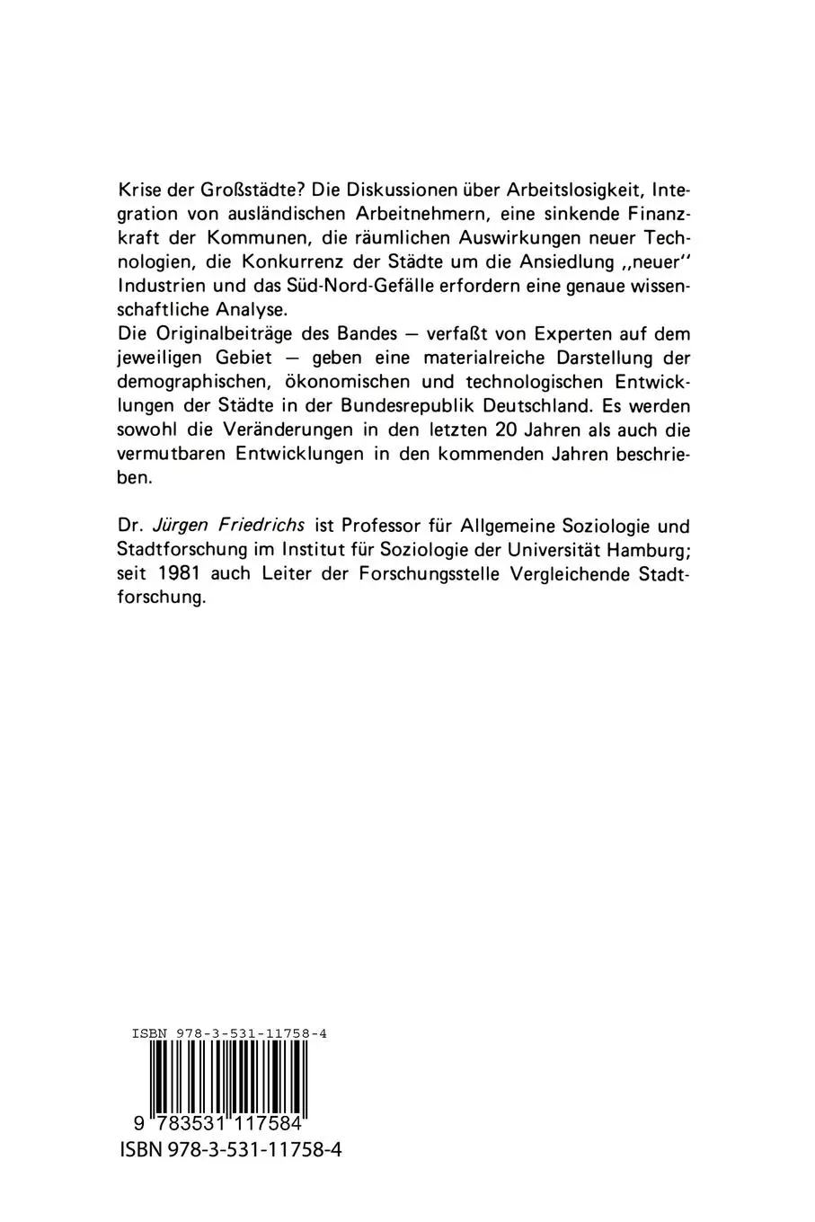 Rückseite: 9783531117584 | Die Städte in den 80er Jahren | Jürgen Friedrichs | Taschenbuch | 1985