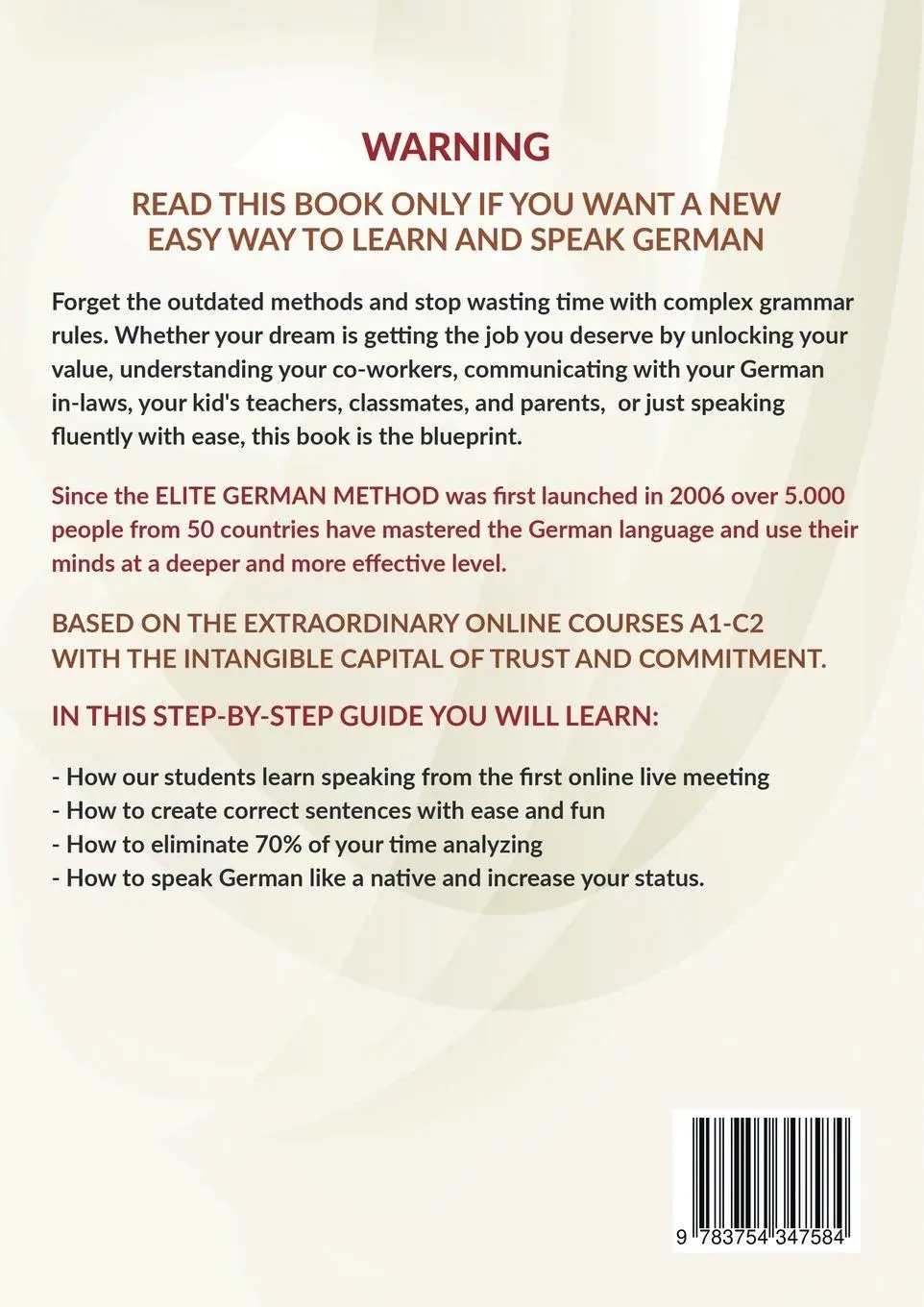 Rückseite: 9783754347584 | How To Learn And Speak German Easy A1/A2 - Elite German Method | Sei