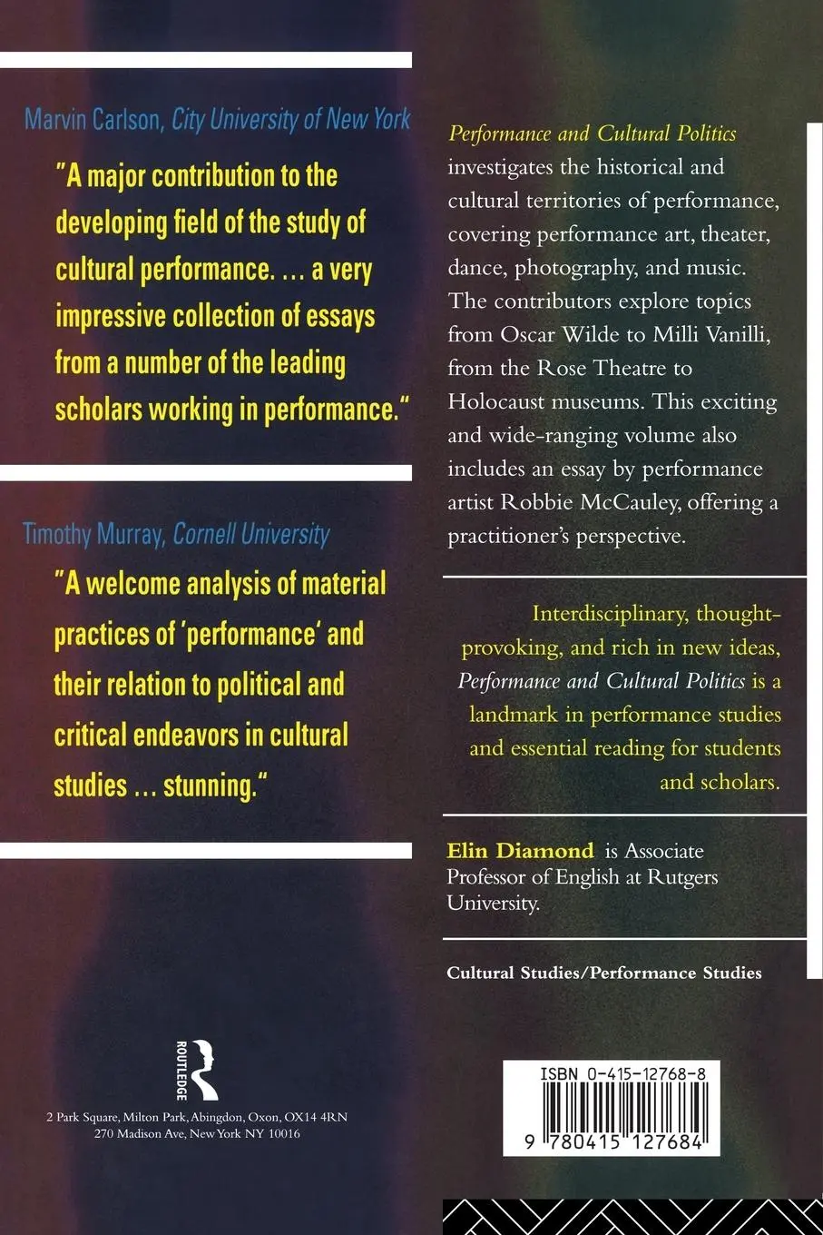 Rückseite: 9780415127684 | Performance and Cultural Politics | Elin Diamond | Taschenbuch | 1996