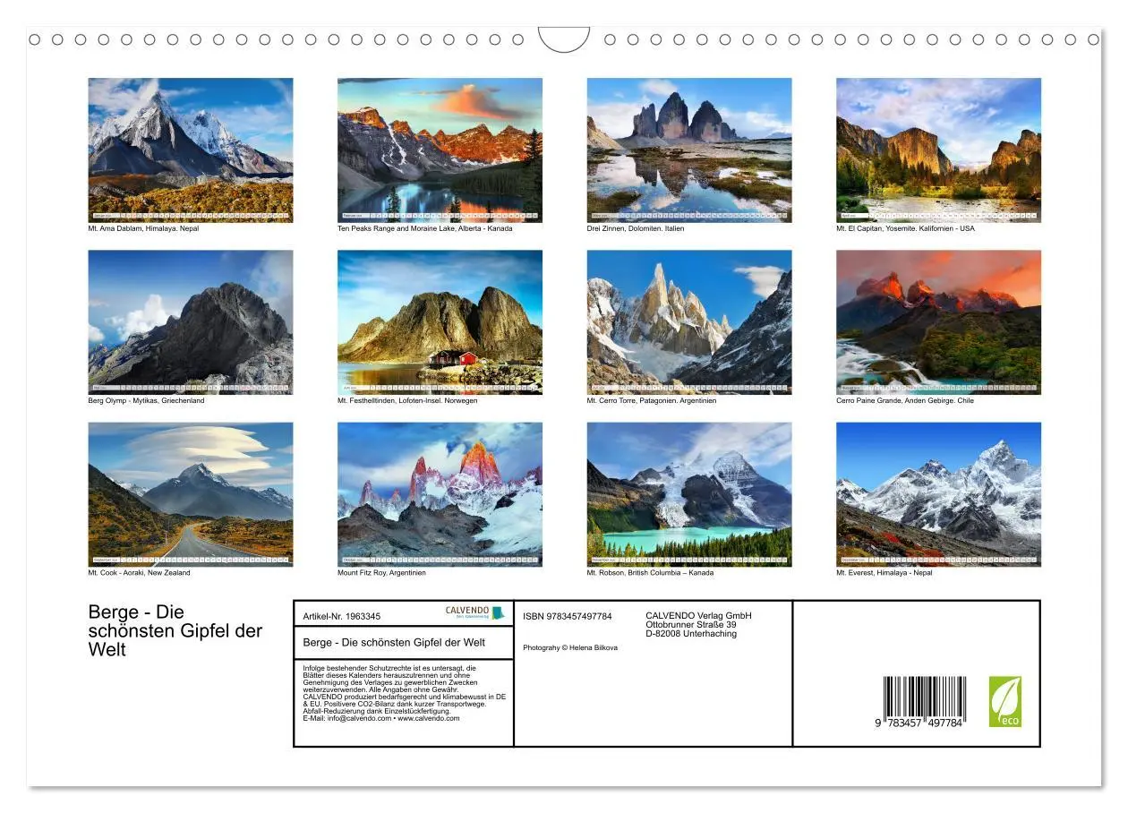 Bild: 9783457497784 | Berge - Die schönsten Gipfel der Welt (Wandkalender 2026 DIN A3...
