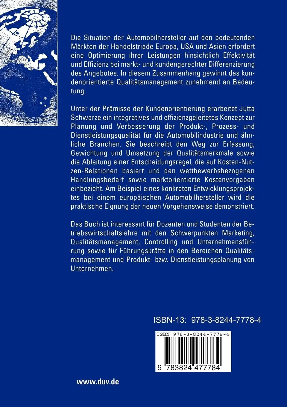 Rückseite: 9783824477784 | Kundenorientiertes Qualitätsmanagement in der Automobilindustrie